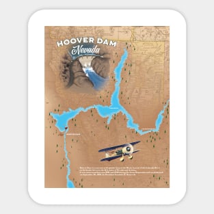 Hoover Dam Nevada Arizona retro map. Sticker